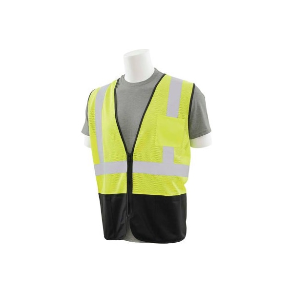 Erb Safety ERB S363PB Class 2 Zip Up Mesh Economy Vest W/ Pockets, Hi-Vis Lime w/ Black Bottom, 3XL 62254 - main